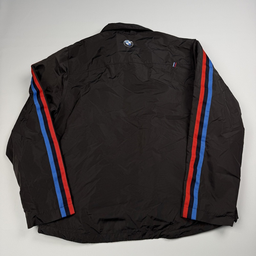 BMW Jacket Mens XL Black Nylon M Stripe Windbreaker Full Zip Racing Motorsport - Picture 6 of 7